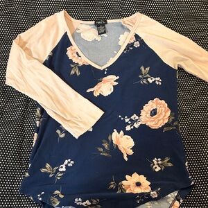 Rue21 Floral Long Sleeve Top - Navy and Peach